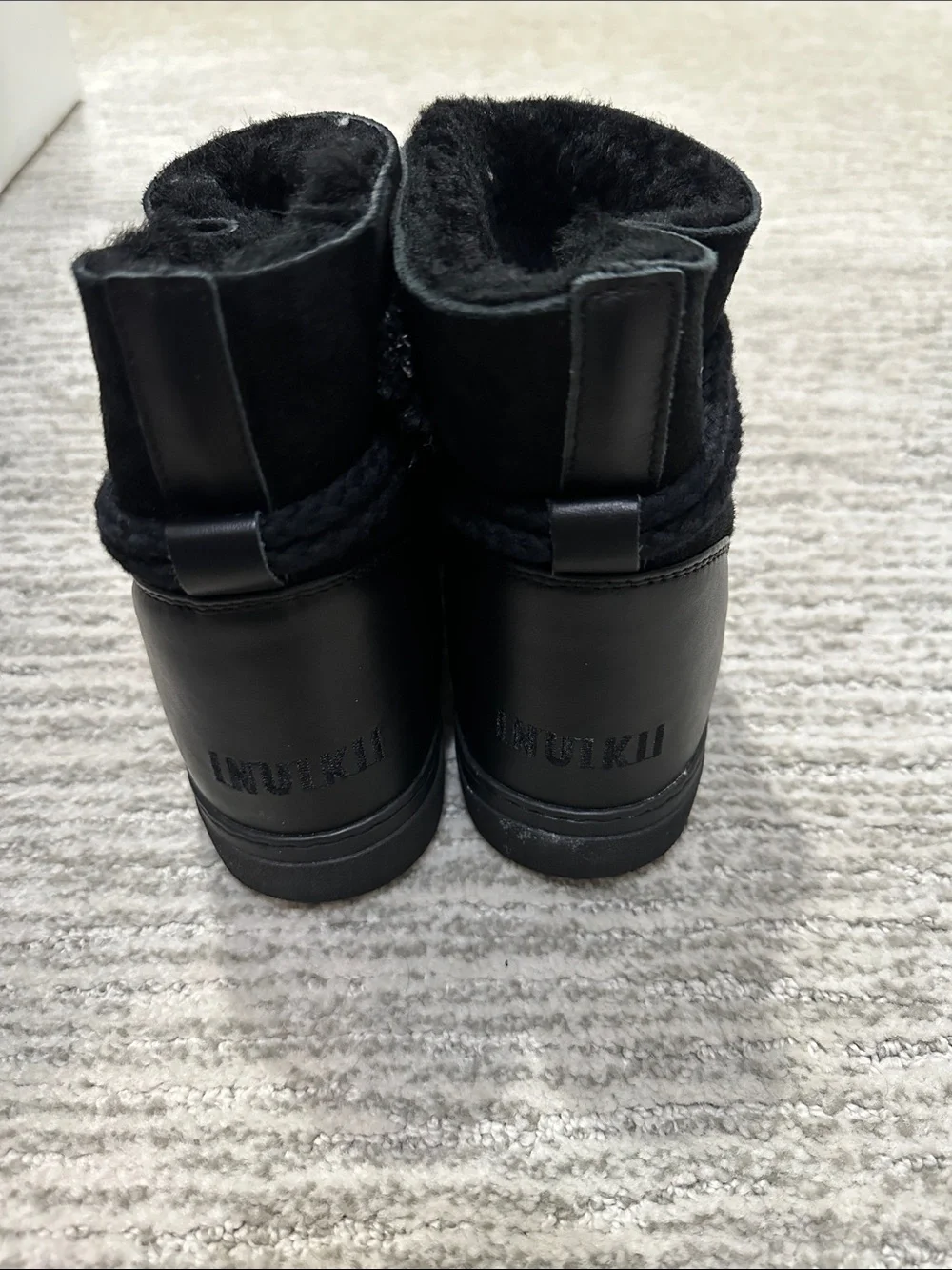 Inuikii Black Faux-Fur Lace-Up Winter Boots